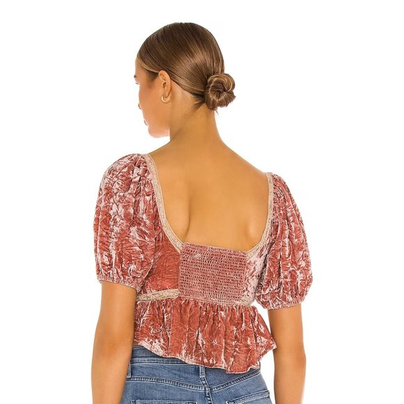 FREE PEOPLE - NWOT "Yours Truly" Crushed Velvet Peplum Top in Mauve (M) β§ - Picture 3 of 5